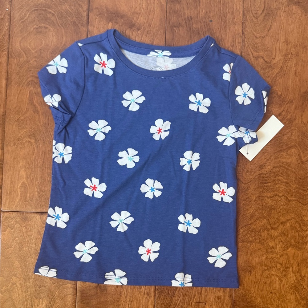 NWT Size Small (6) Wonder Nation Blue top with white floral pattern